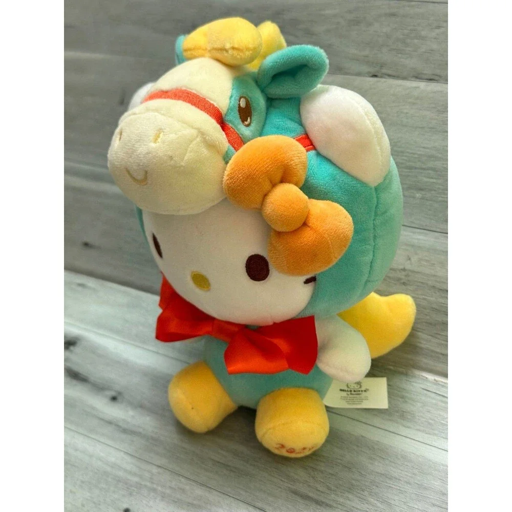 Hello Kitty Year of the horse Plush in Teal, Yellow & Red Bow